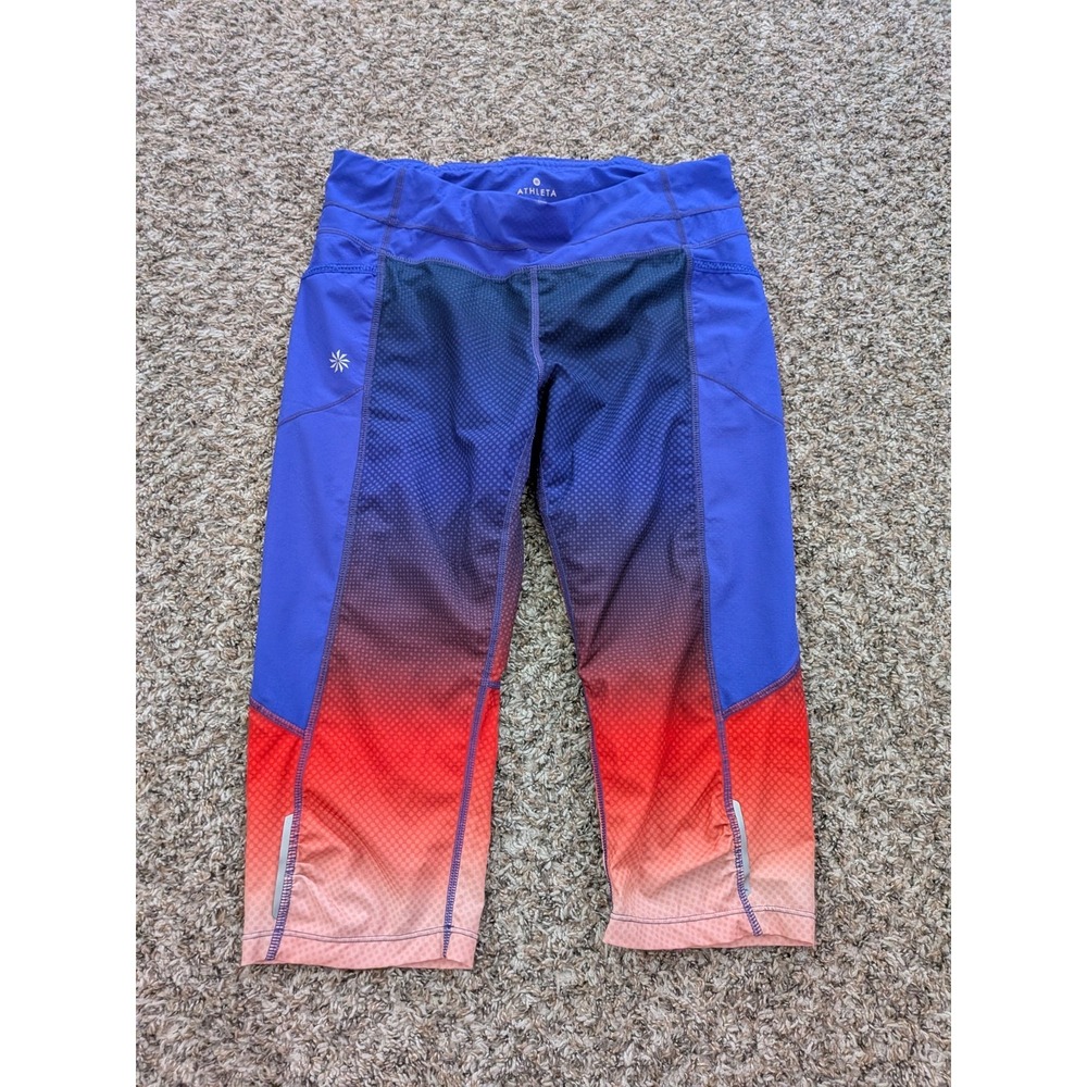 Athleta Dobby Be Free‎ Knicker Crop Leggings Capri Purple Orange Women's Medium